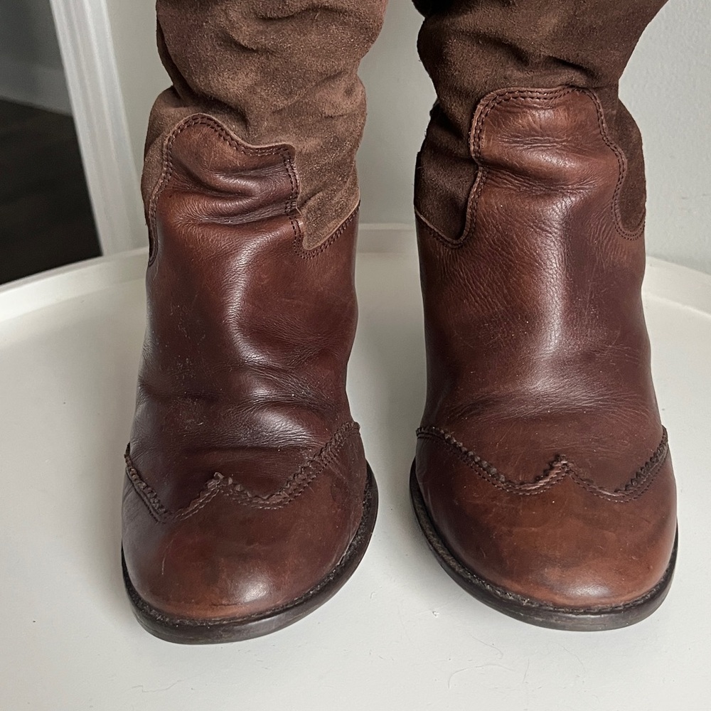 Bronx Suede Leather Tassel Slouchy Scrunched Brown Tall Boots EU Size 40/ - Picture 13 of 16